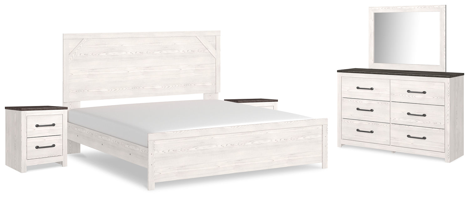 Gerridan White/Gray King Panel Bed, Dresser, Mirror and 2 Nightstands - B1190B19