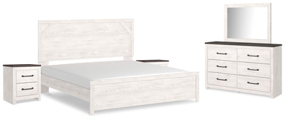 Gerridan White/Gray King Panel Bed, Dresser, Mirror and 2 Nightstands - B1190B19