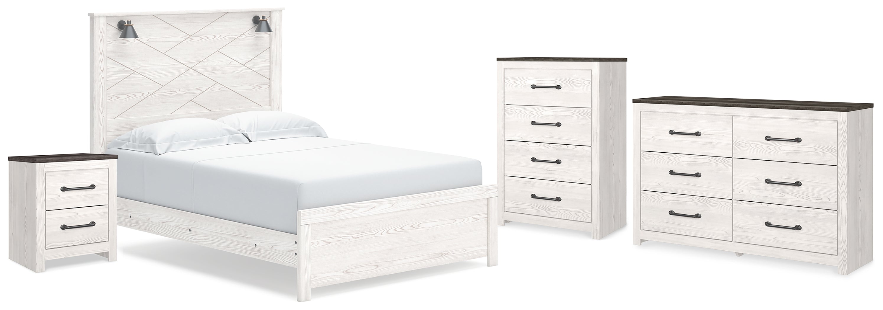 Gerridan White/Gray Queen Panel Bed, Dresser, Chest and Nightstand - B1190B26