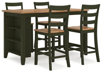 Gesthaven Counter Height Dining Table and 4 Barstools in Natural/Green from Ashley - Luna Furniture