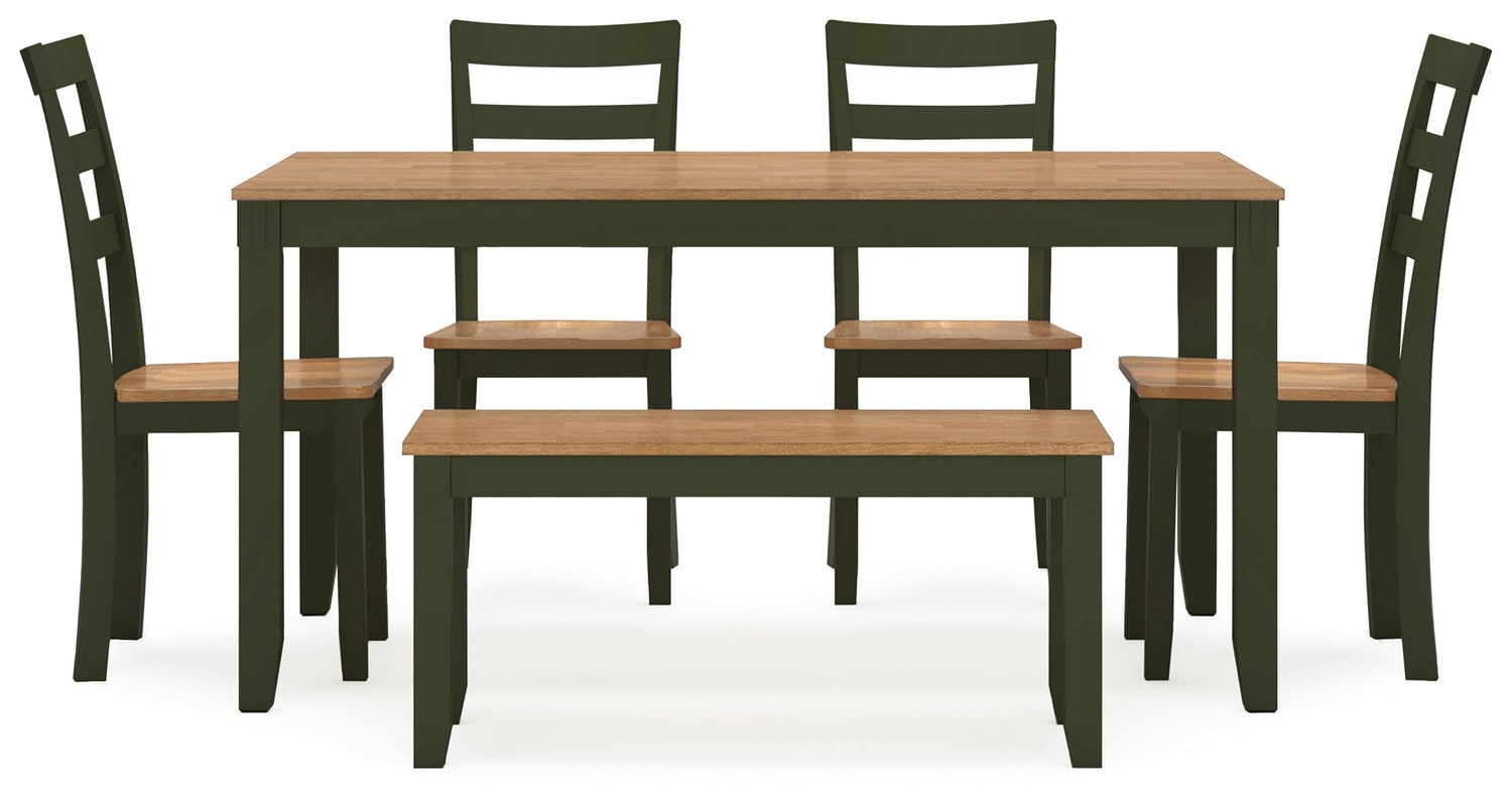Gesthaven Natural/Green Dining Table with 4 Chairs and Bench (Set of 6) - D401-325