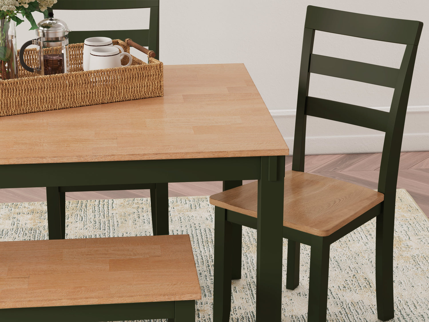 Gesthaven Natural/Green Dining Table with 4 Chairs and Bench (Set of 6) - D401-325