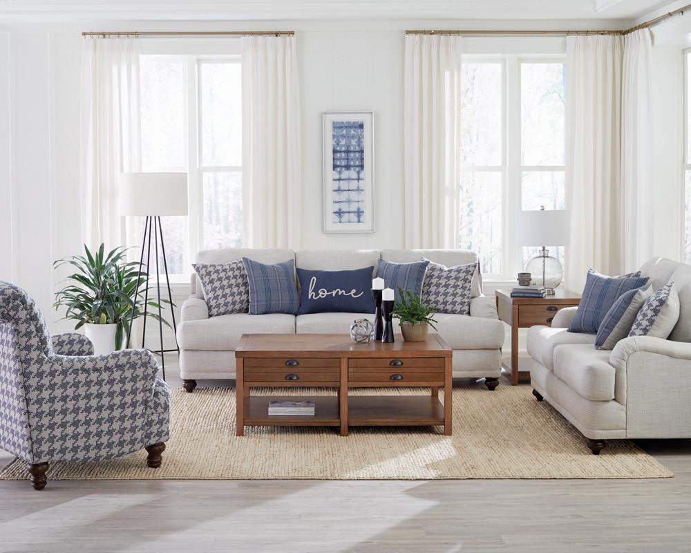 Glenn Light Gray and Blue 3-Piece Recessed Arms Living Room Set from Coaster - Luna Furniture