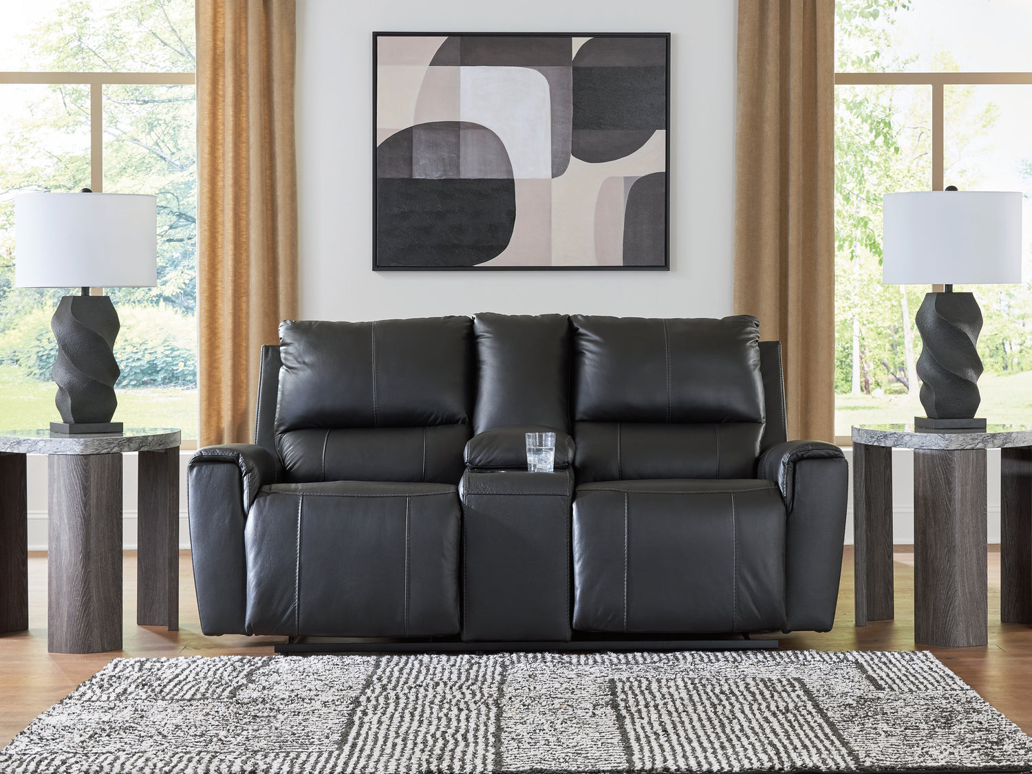 Glossmore Black Reclining Loveseat with Console - PCU1170094