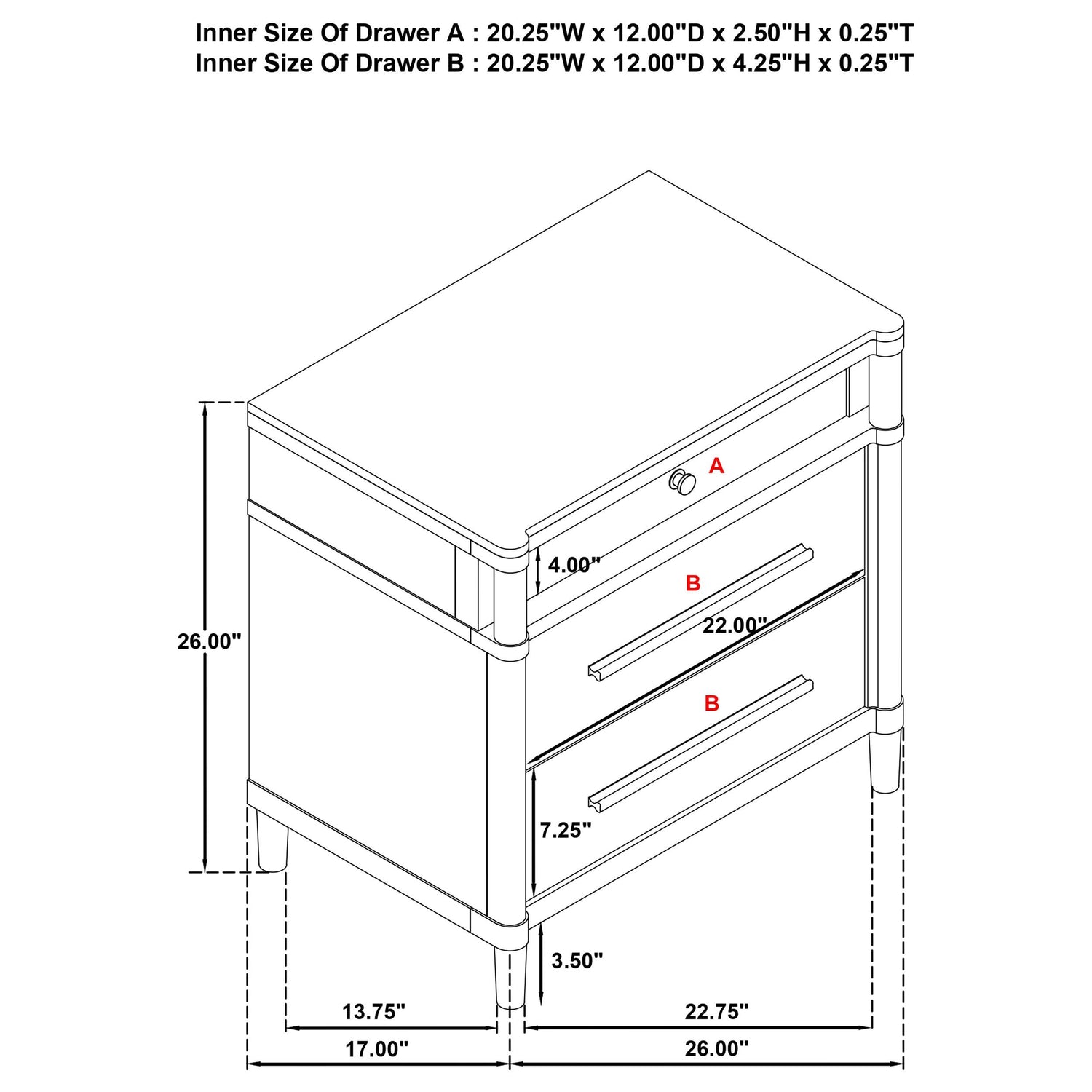 Gracemont 3-drawer Bedroom Nightstand Bedside Table White - 225072