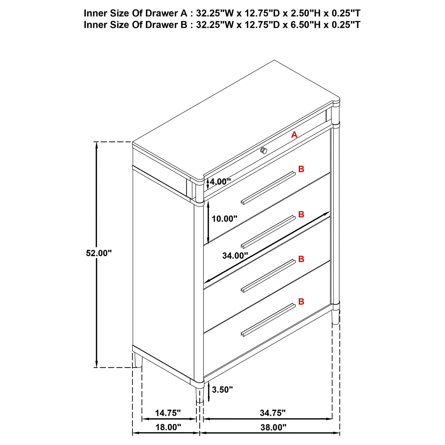 Gracemont 5-drawer Bedroom Chest of Drawers White - 225075