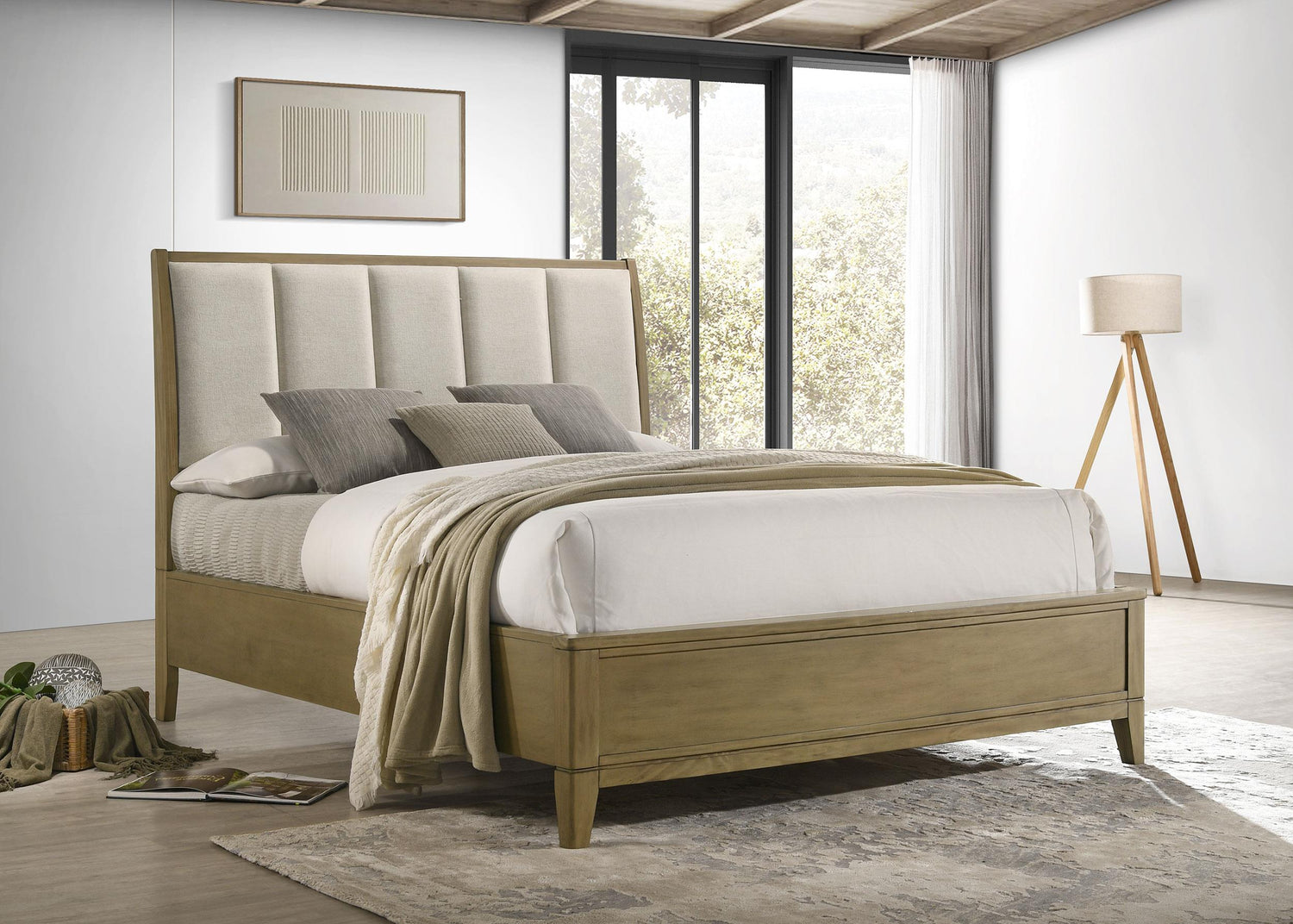 Granada Upholstered Eastern King Panel Bed Natural Pine - 224921KE