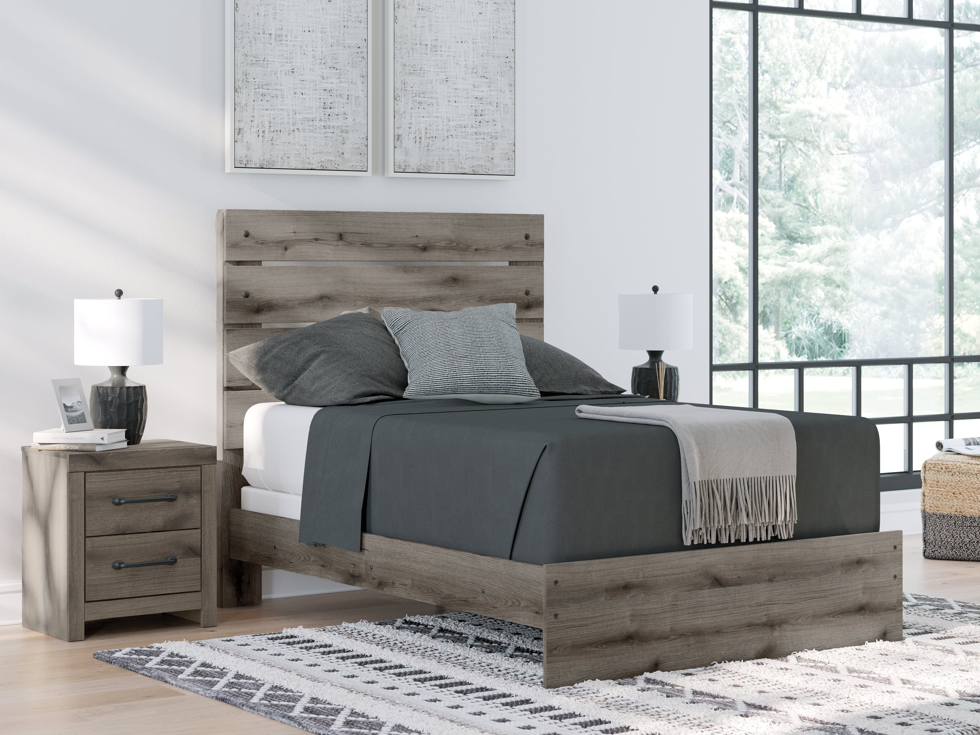 Graystorm Full Panel Bed with Mirrored Dresser in Brown Gray from Ashley - Luna Furniture