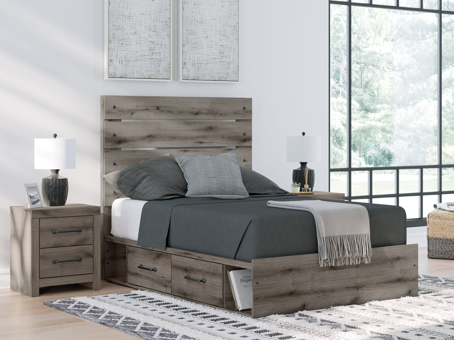 Graystorm Full Panel Bed with Storage with Dresser in Brown Gray from Ashley - Luna Furniture