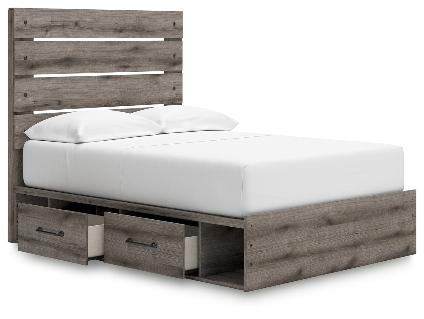 Graystorm Full Panel Bed with Storage with Mirrored Dresser and Chest in Brown Gray from Ashley - Luna Furniture
