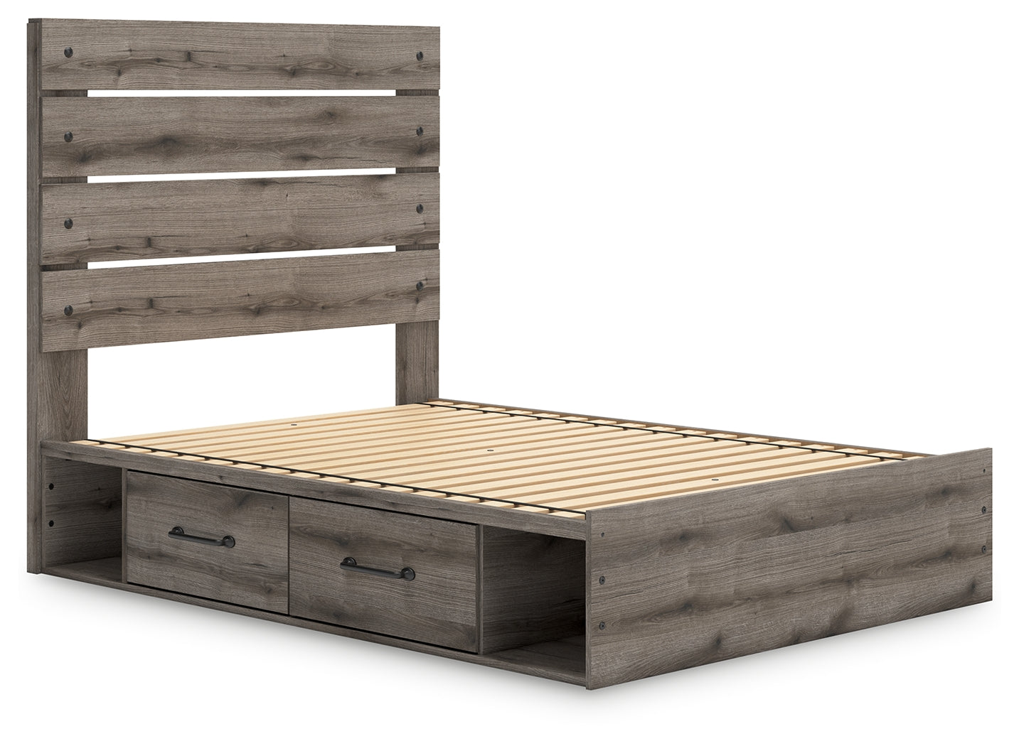 Graystorm Full Panel Bed with Storage with Mirrored Dresser and Chest in Brown Gray from Ashley - Luna Furniture