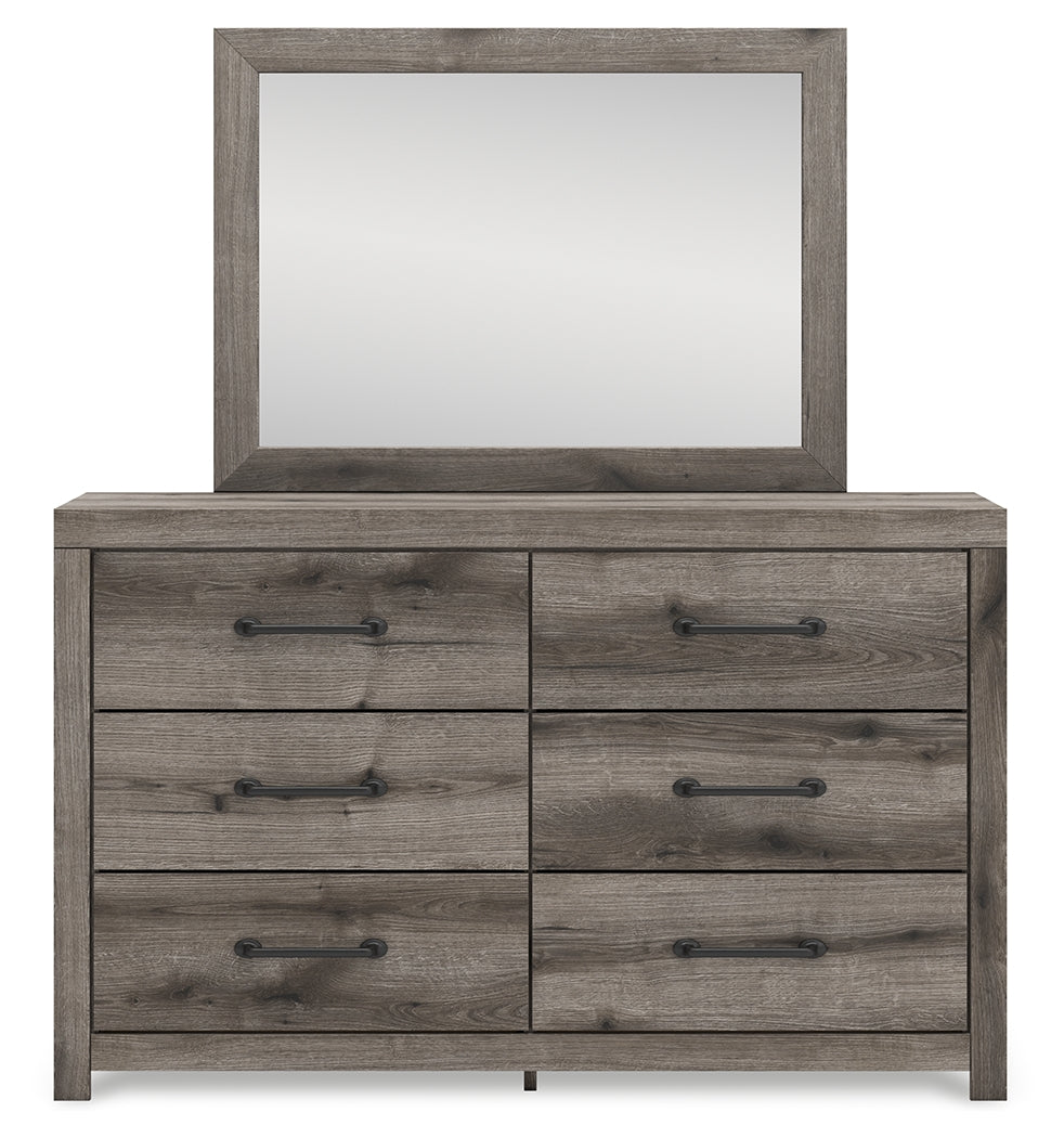 Graystorm Full Panel Bed with Storage with Mirrored Dresser and Nightstand in Brown Gray from Ashley - Luna Furniture