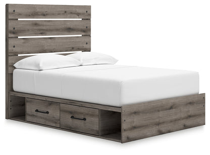 Graystorm Full Panel Bed with Storage with Mirrored Dresser and Nightstand in Brown Gray from Ashley - Luna Furniture