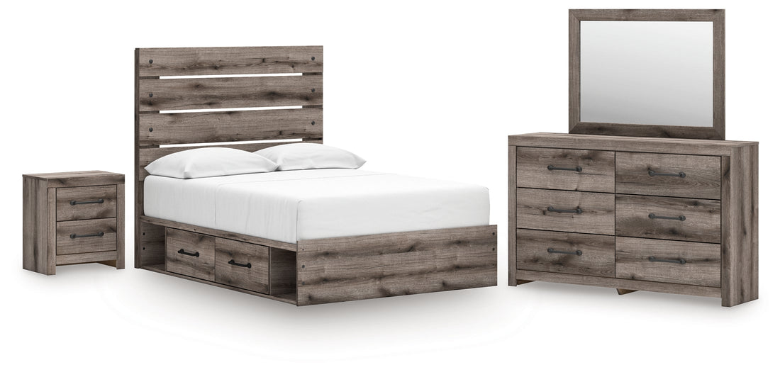 Graystorm Full Panel Bed with Storage with Mirrored Dresser and Nightstand in Brown Gray from Ashley - Luna Furniture