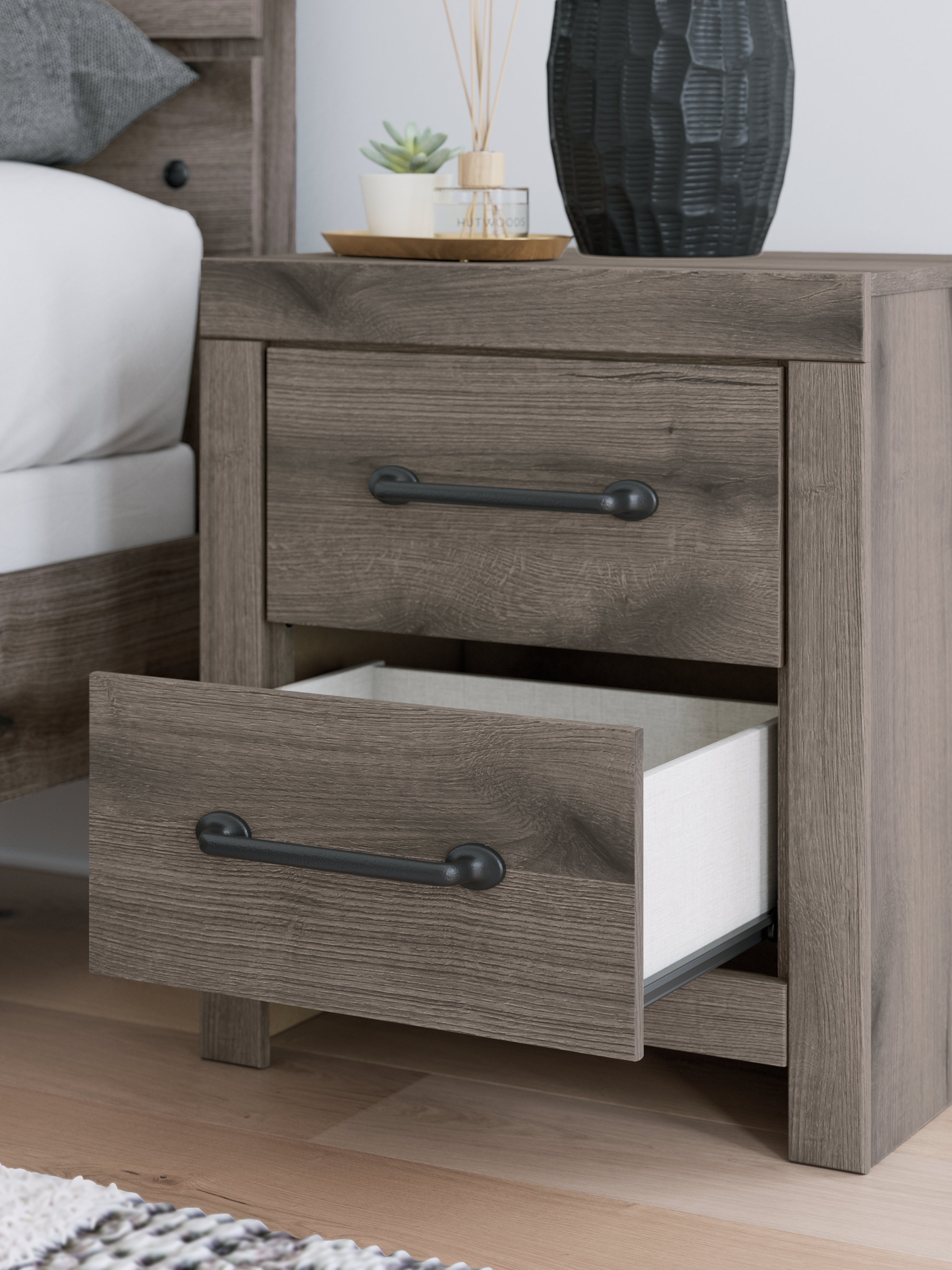 Graystorm Full Panel Bed with Storage with Mirrored Dresser and Nightstand in Brown Gray from Ashley - Luna Furniture