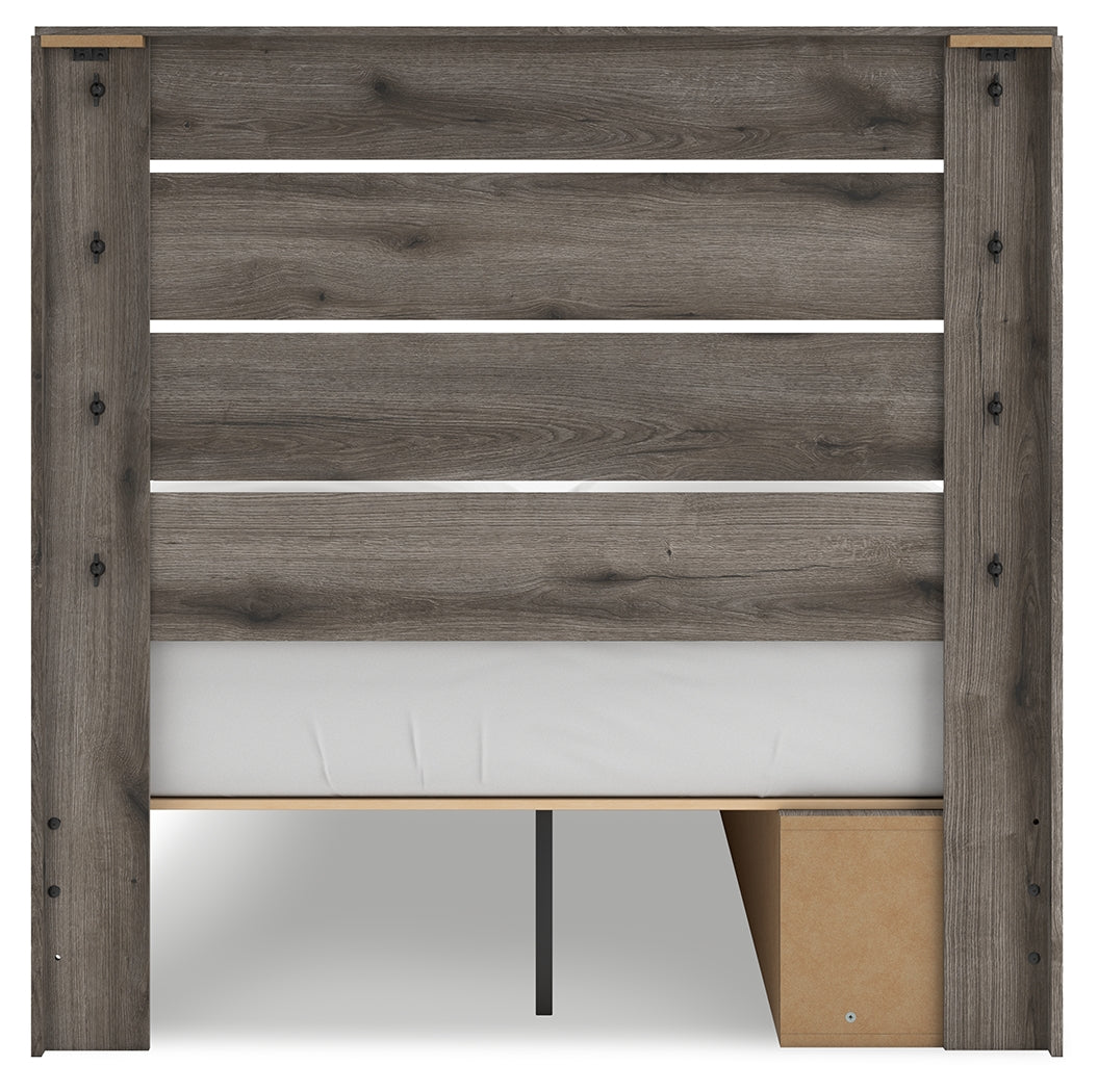 Graystorm Full Panel Bed with Storage with Mirrored Dresser in Brown Gray from Ashley - Luna Furniture