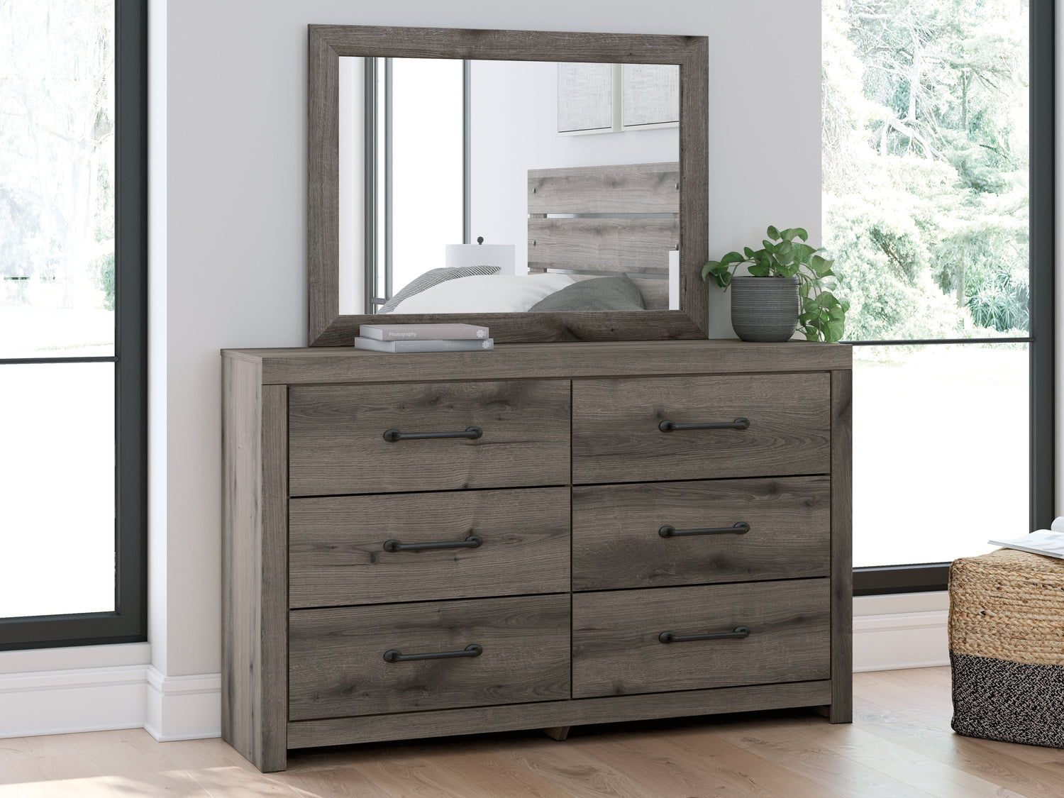 Graystorm Full Panel Bed with Storage with Mirrored Dresser in Brown Gray from Ashley - Luna Furniture