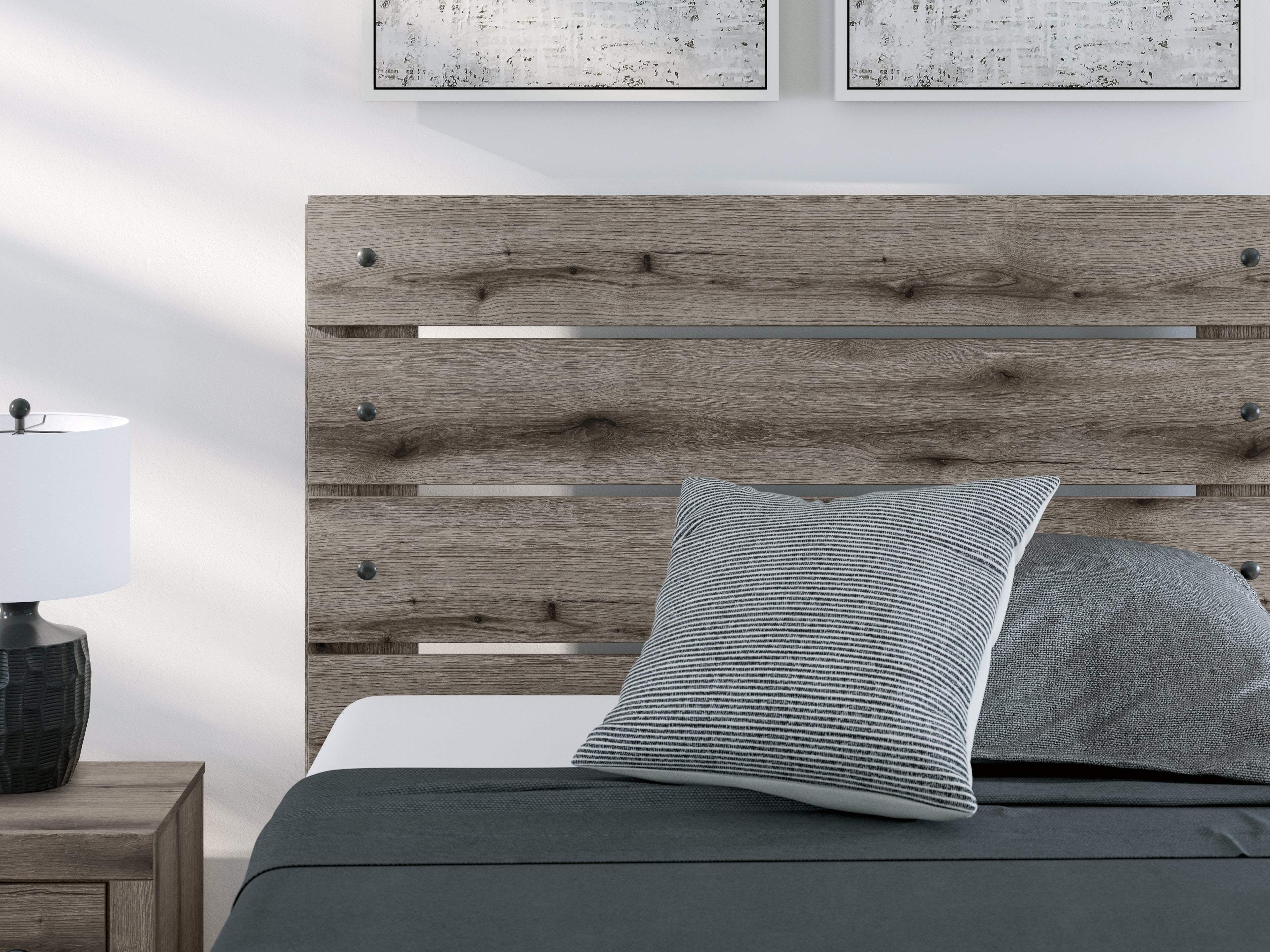 Graystorm Full Panel Bed with Storage with Mirrored Dresser in Brown Gray from Ashley - Luna Furniture