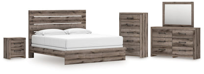 Graystorm King Panel Bed with Mirrored Dresser, Chest and Nightstand in Brown Gray from Ashley - Luna Furniture