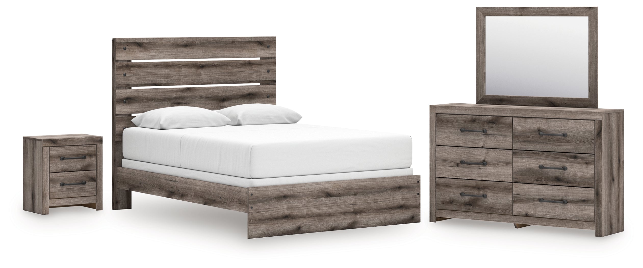 Graystorm Queen Panel Bed with Mirrored Dresser and Nightstand in Brown Gray from Ashley - Luna Furniture
