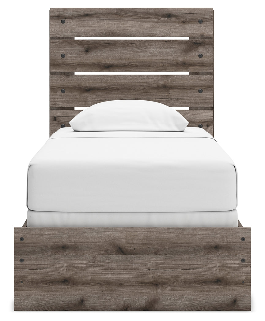 Graystorm Twin Panel Bed with Mirrored Dresser and 2 Nightstands in Brown Gray from Ashley - Luna Furniture