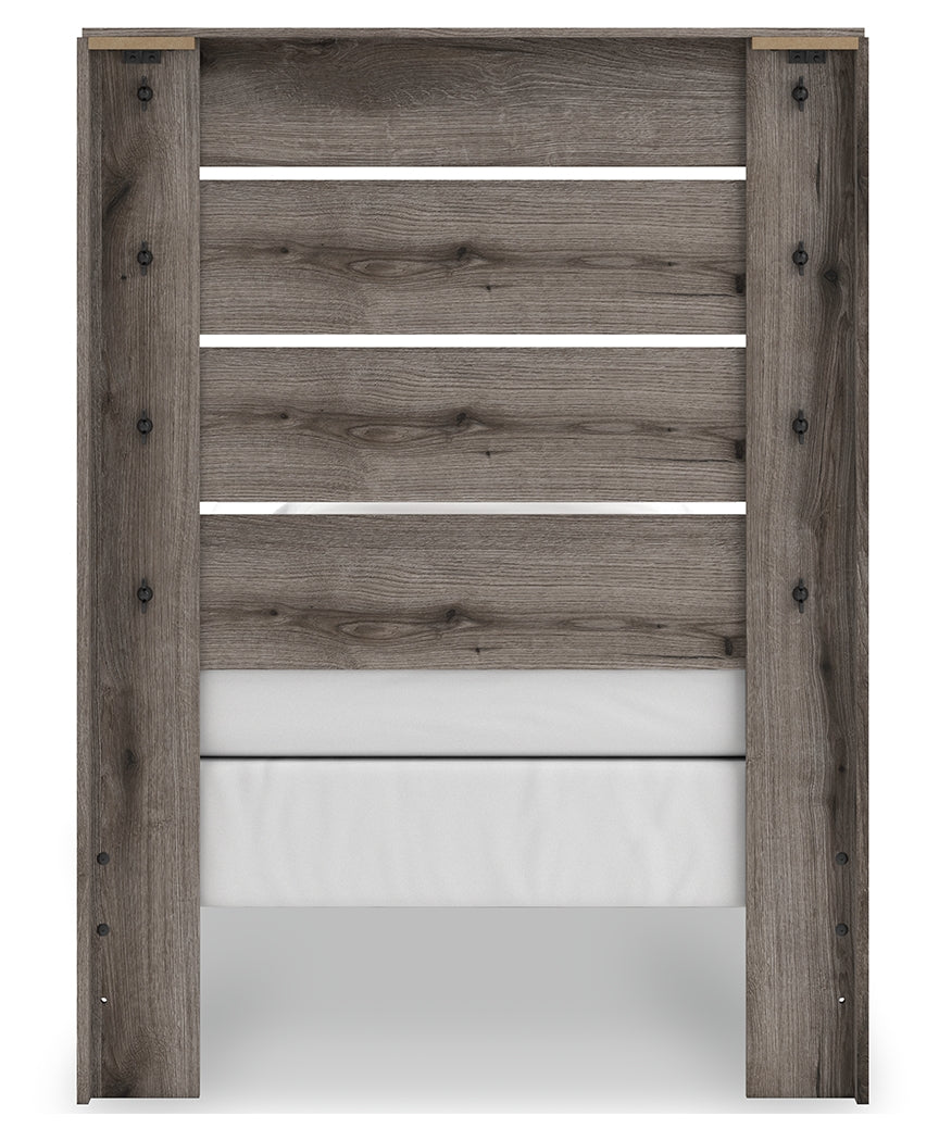 Graystorm Twin Panel Bed with Mirrored Dresser, Chest and 2 Nightstands in Brown Gray from Ashley - Luna Furniture