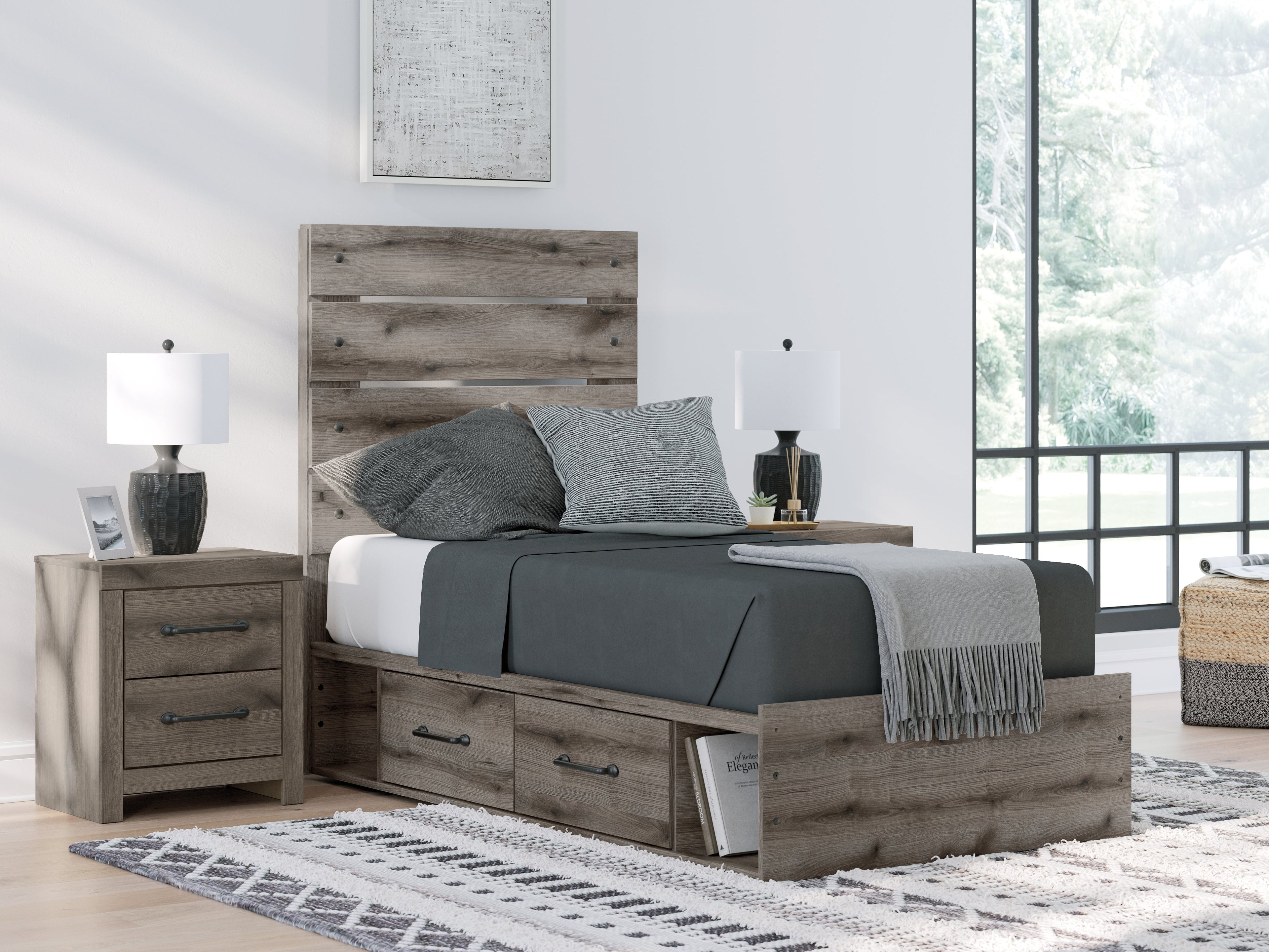 Graystorm Twin Panel Bed with Storage with Dresser and Nightstand in Brown Gray from Ashley - Luna Furniture