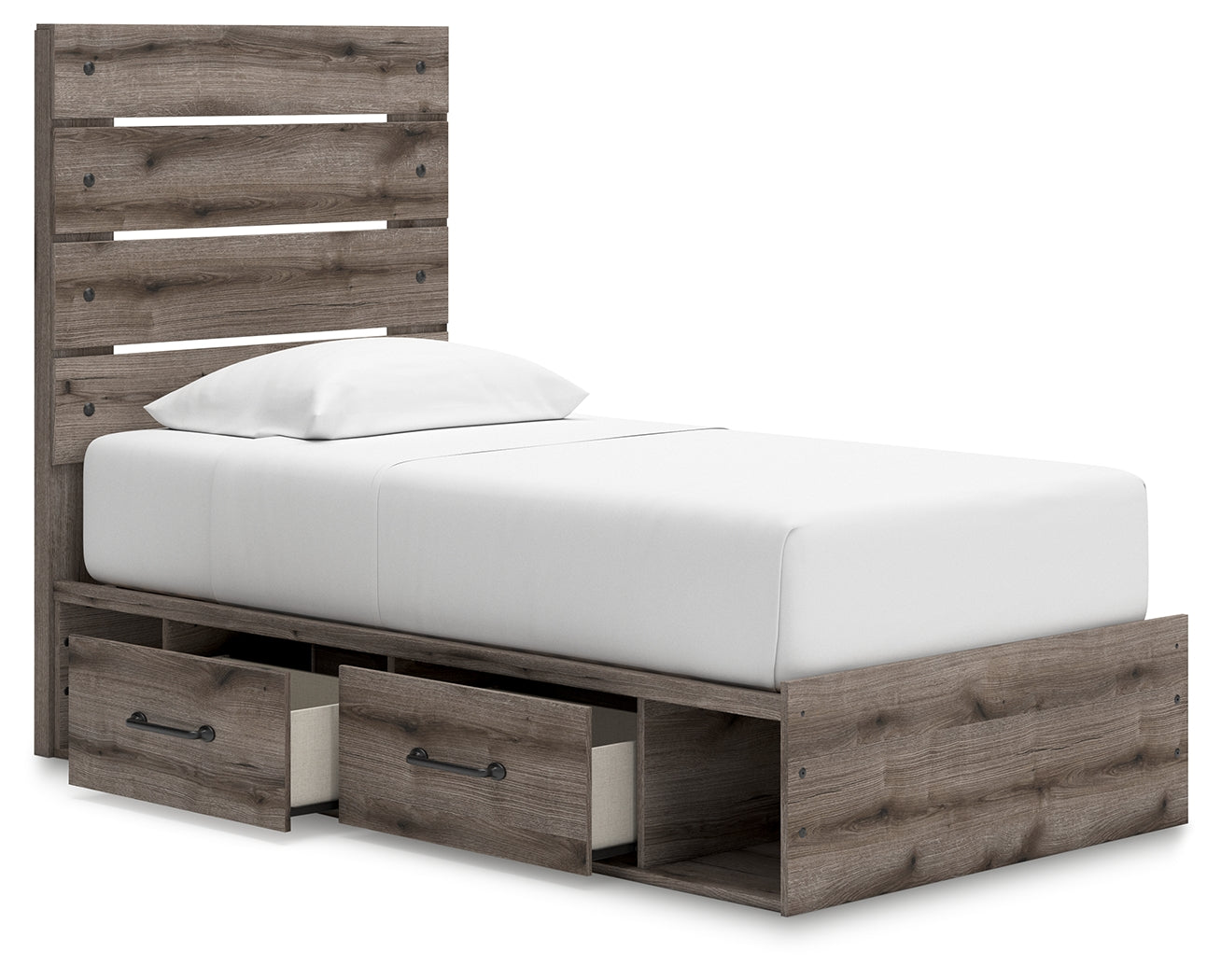 Graystorm Twin Panel Bed with Storage with Mirrored Dresser and 2 Nightstands in Brown Gray from Ashley - Luna Furniture