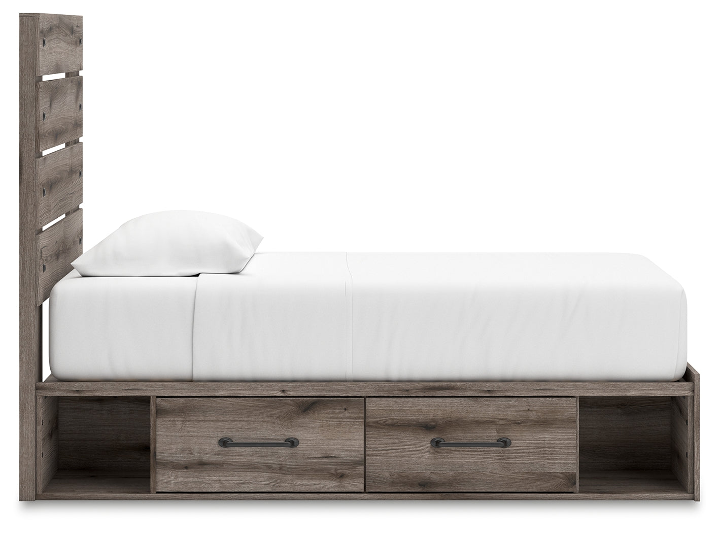 Graystorm Twin Panel Bed with Storage with Mirrored Dresser and 2 Nightstands in Brown Gray from Ashley - Luna Furniture
