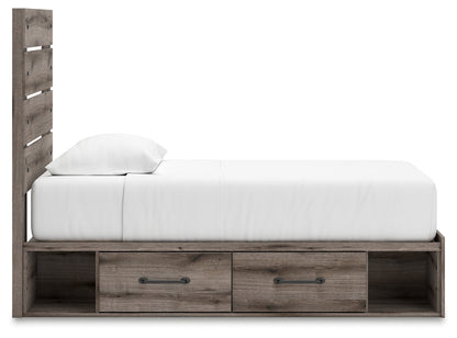 Graystorm Twin Panel Bed with Storage with Mirrored Dresser and 2 Nightstands in Brown Gray from Ashley - Luna Furniture