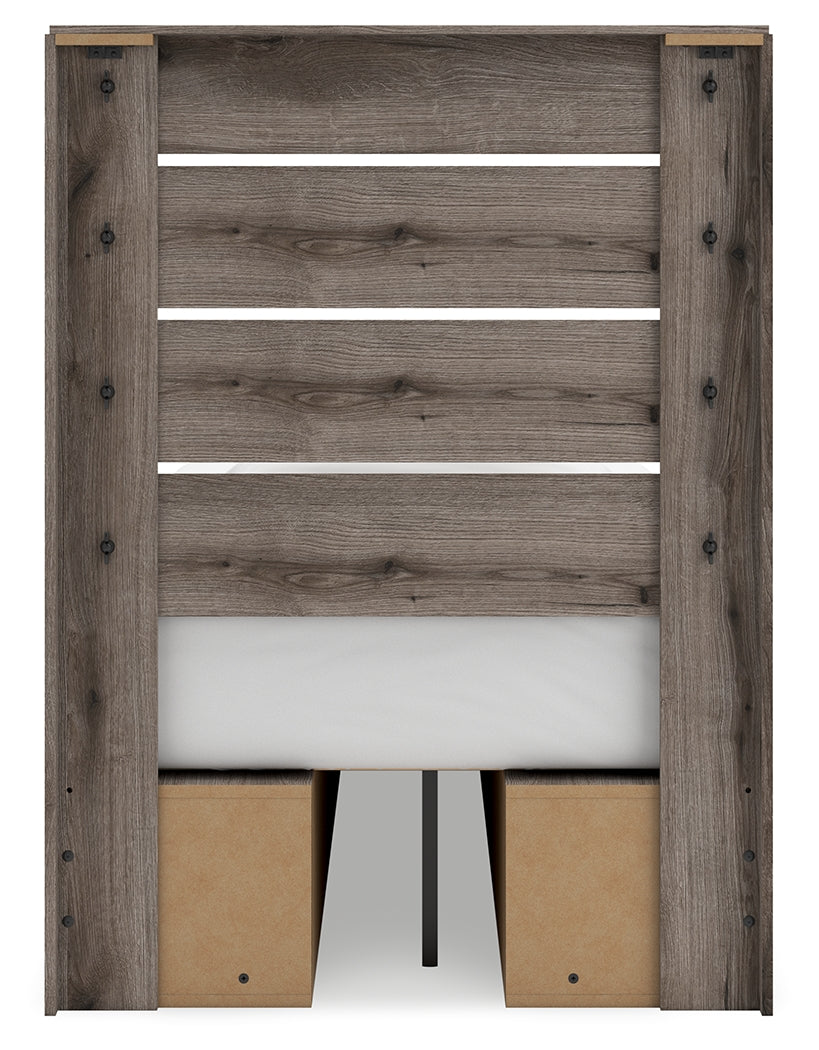 Graystorm Twin Panel Bed with Storage with Mirrored Dresser and 2 Nightstands in Brown Gray from Ashley - Luna Furniture
