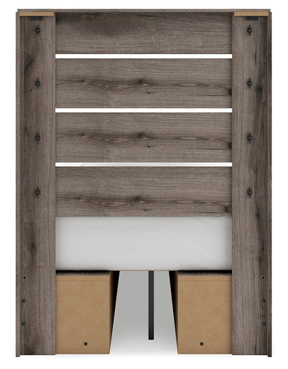 Graystorm Twin Panel Bed with Storage with Mirrored Dresser and 2 Nightstands in Brown Gray from Ashley - Luna Furniture