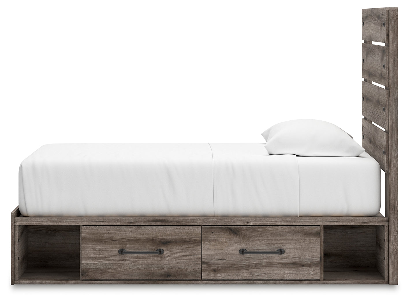 Graystorm Twin Panel Bed with Storage with Mirrored Dresser and 2 Nightstands in Brown Gray from Ashley - Luna Furniture