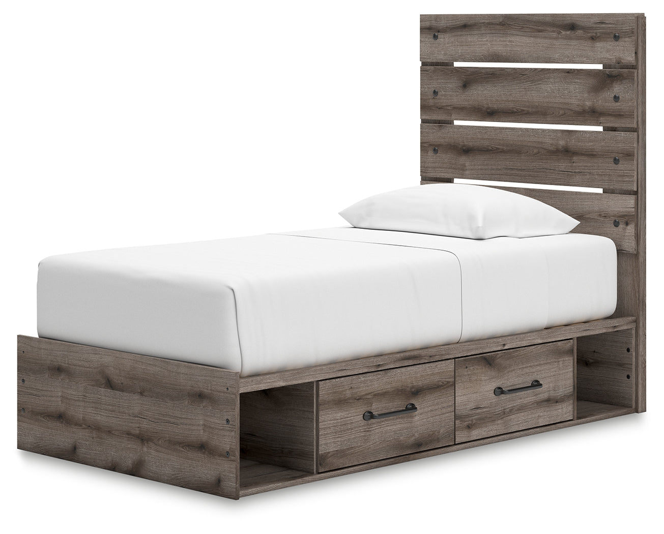 Graystorm Twin Panel Bed with Storage with Mirrored Dresser and 2 Nightstands in Brown Gray from Ashley - Luna Furniture