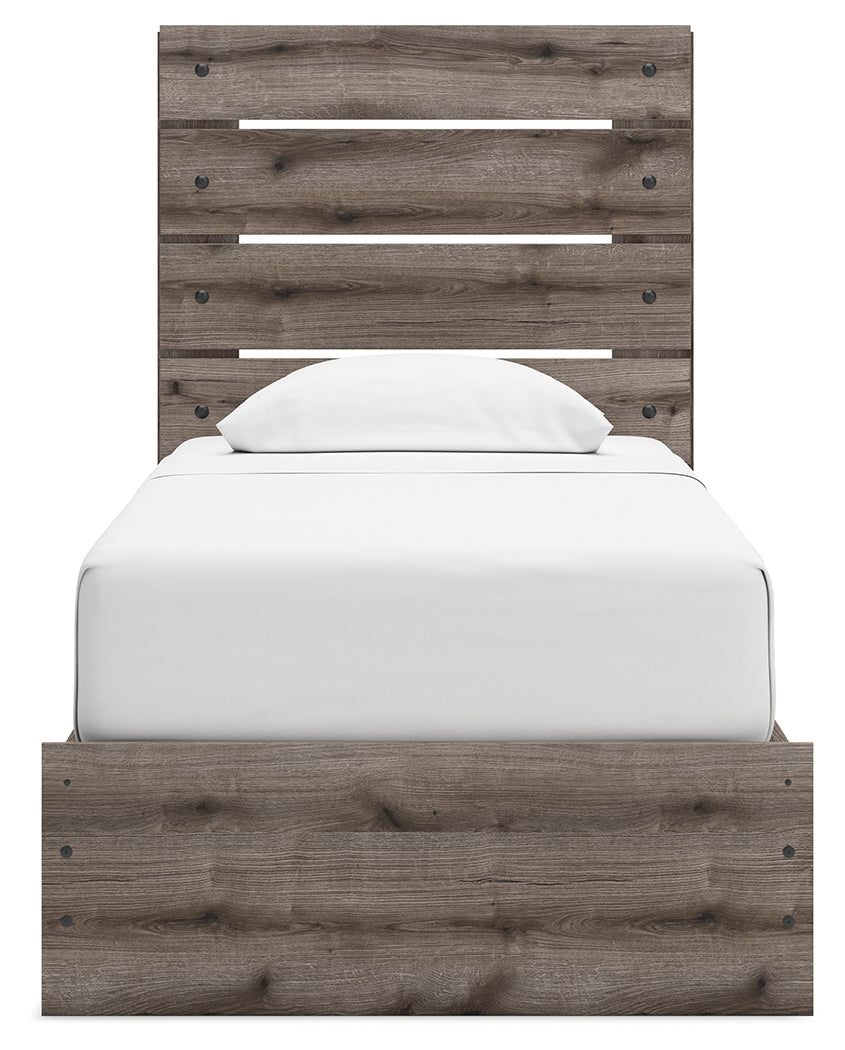 Graystorm Twin Panel Bed with Storage with Mirrored Dresser and 2 Nightstands in Brown Gray from Ashley - Luna Furniture