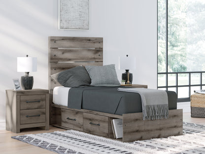Graystorm Twin Panel Bed with Storage with Mirrored Dresser in Brown Gray from Ashley - Luna Furniture