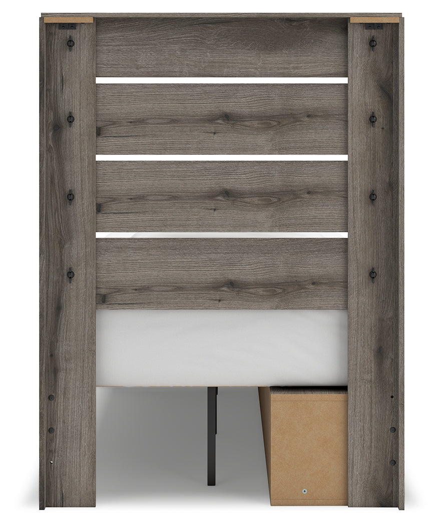 Graystorm Twin Panel Storage Bed with Mirrored Dresser, Chest and 2 Nightstands in Brown Gray from Ashley - Luna Furniture
