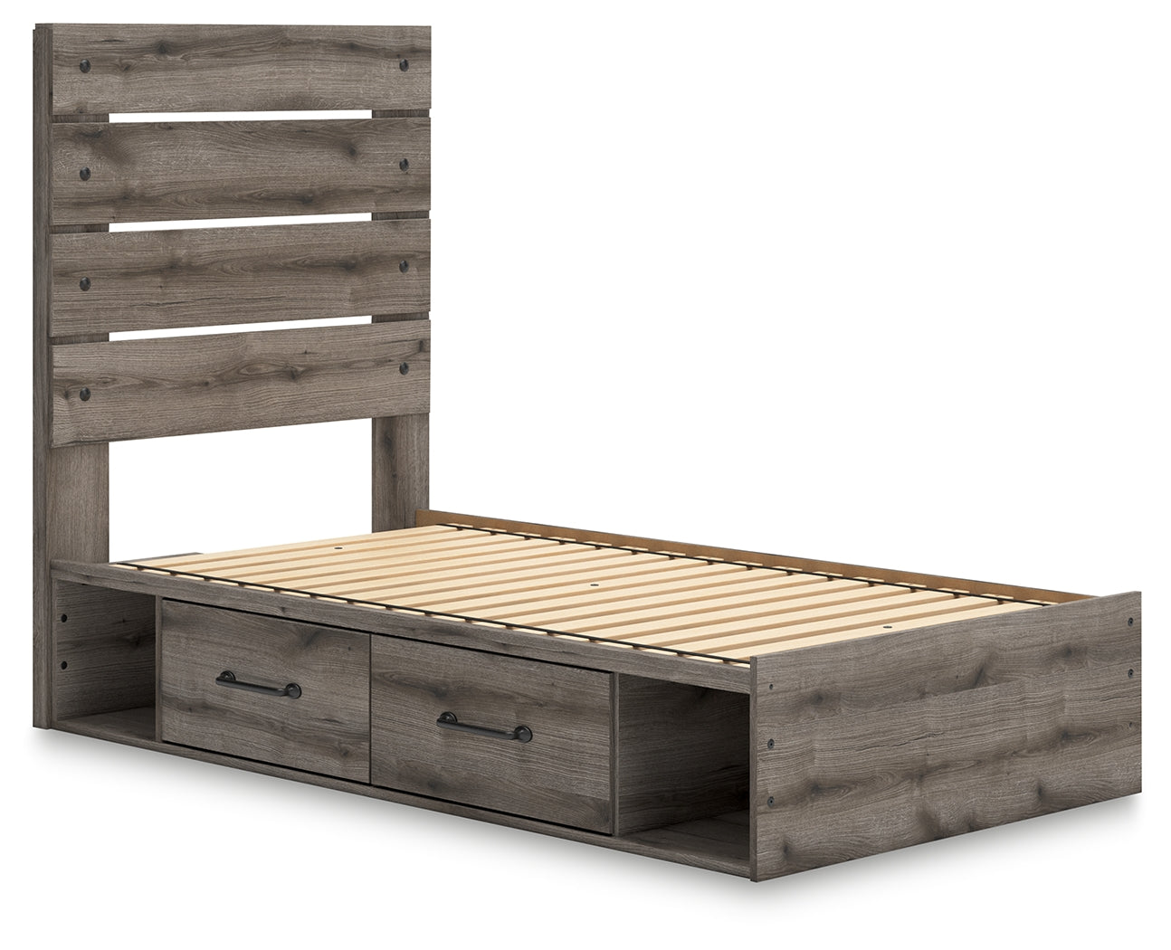 Graystorm Twin Panel Storage Bed with Mirrored Dresser, Chest and 2 Nightstands in Brown Gray from Ashley - Luna Furniture