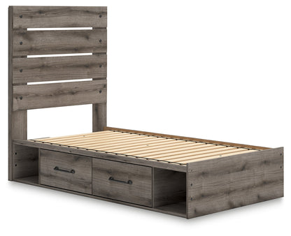 Graystorm Twin Panel Storage Bed with Mirrored Dresser in Brown Gray from Ashley - Luna Furniture