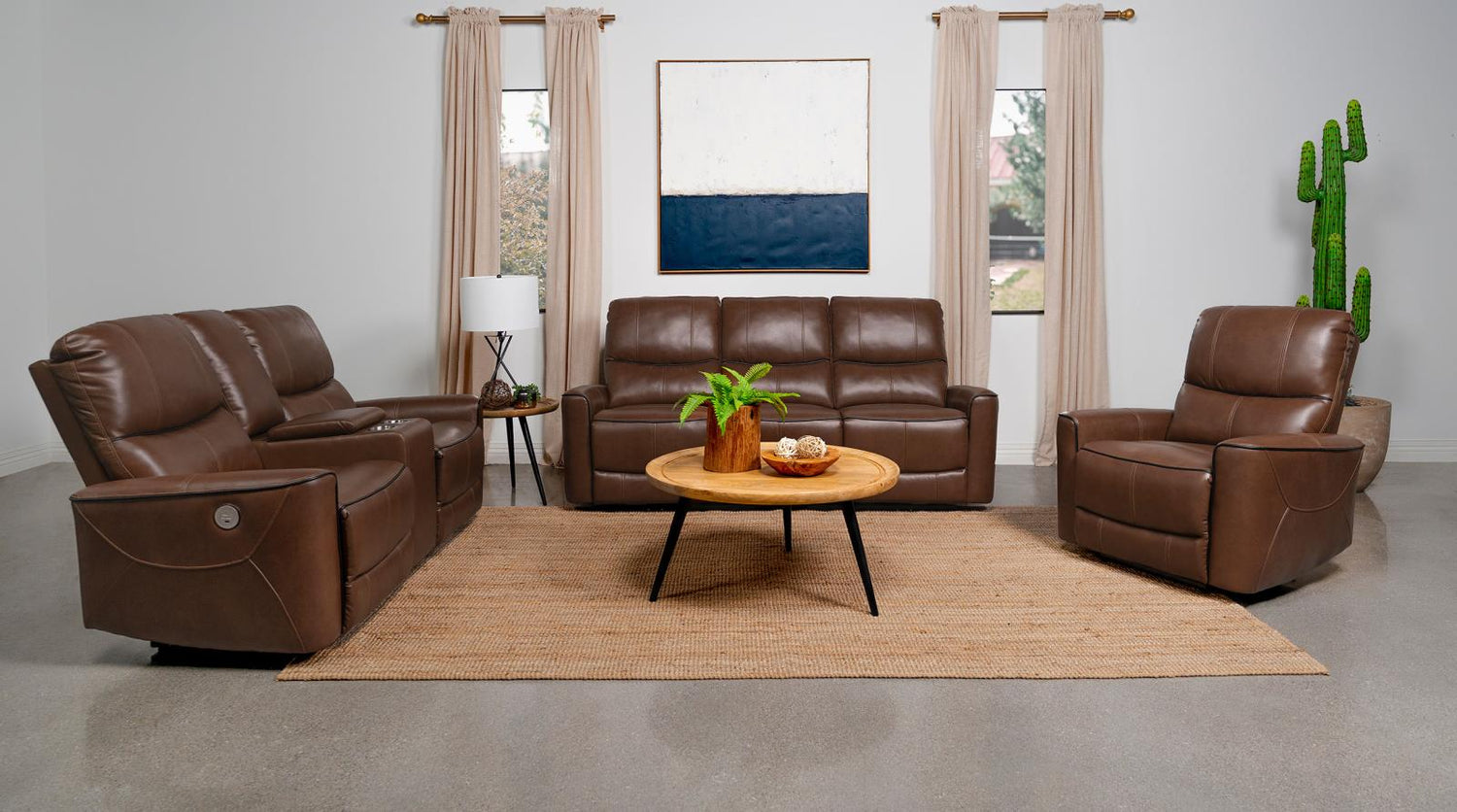 Greenfield Saddle Brown 3-Piece Upholstered Power Reclining Living Room Set from Coaster - Luna Furniture