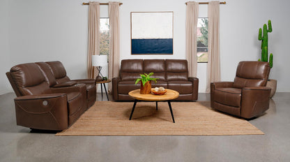 Greenfield Saddle Brown 3-Piece Upholstered Power Reclining Living Room Set from Coaster - Luna Furniture