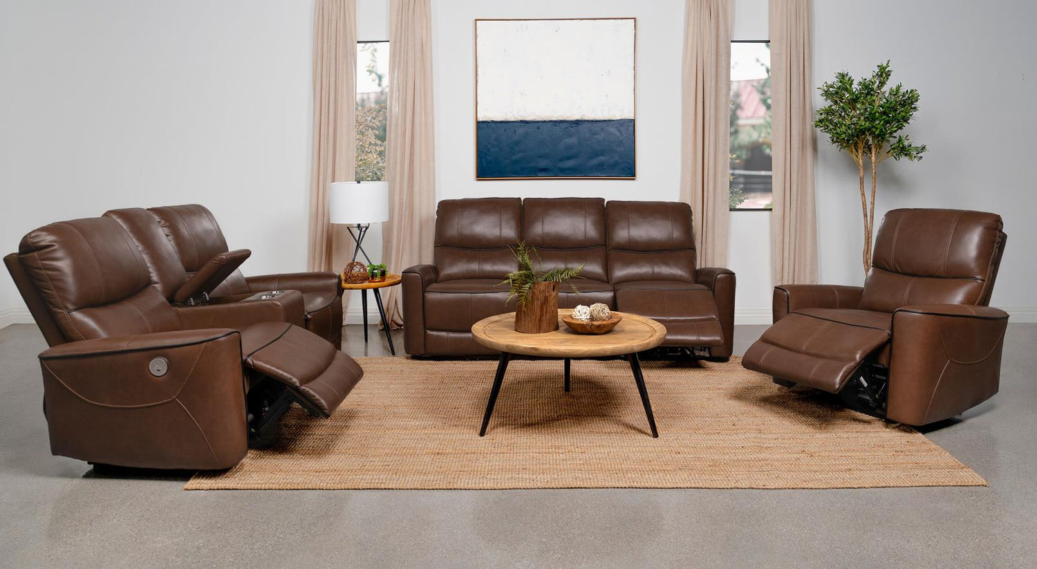 Greenfield Saddle Brown 3-Piece Upholstered Power Reclining Living Room Set from Coaster - Luna Furniture