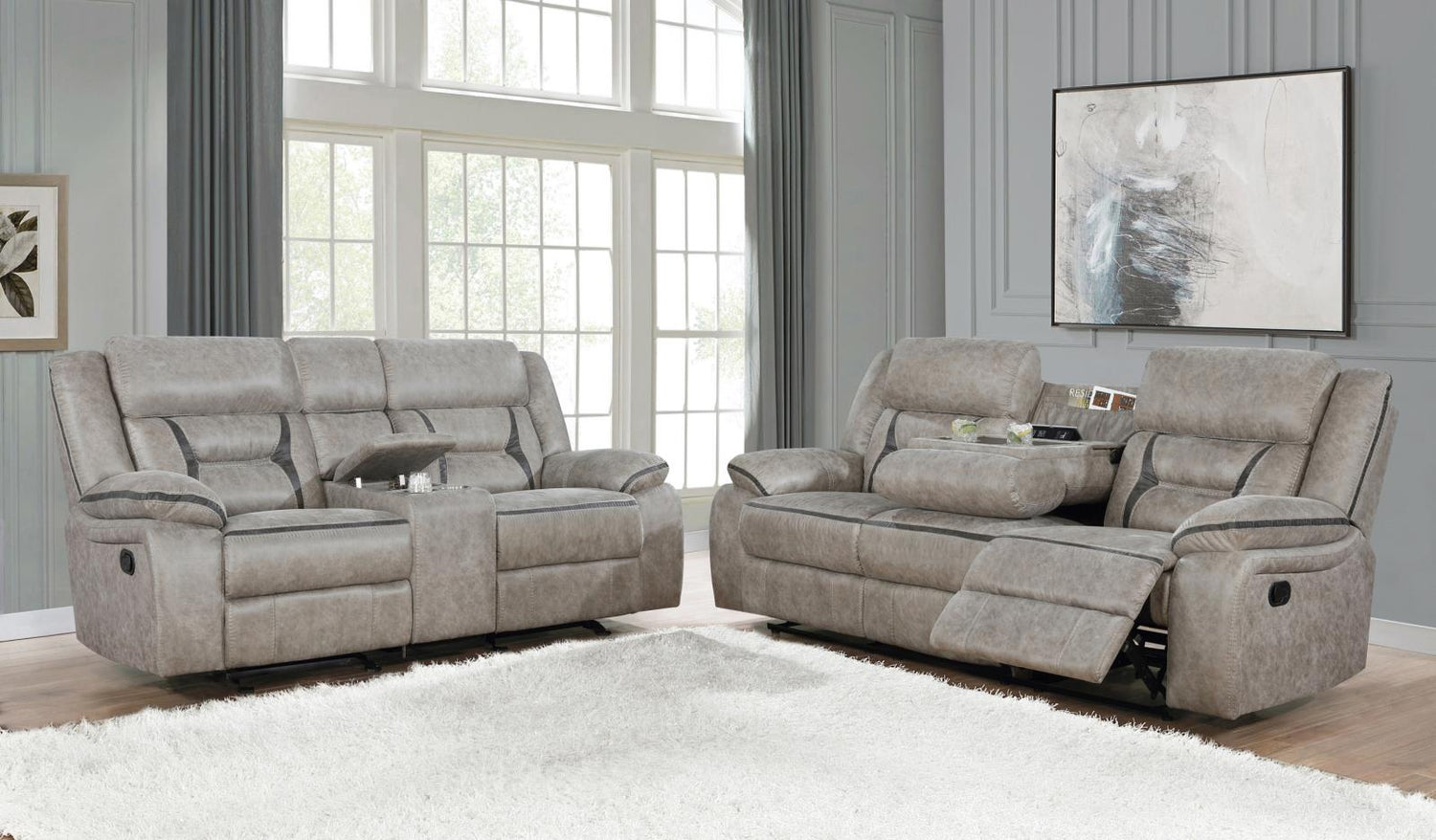 Greer Taupe Upholstered 2-Piece Tufted Living Room Set from Coaster - Luna Furniture