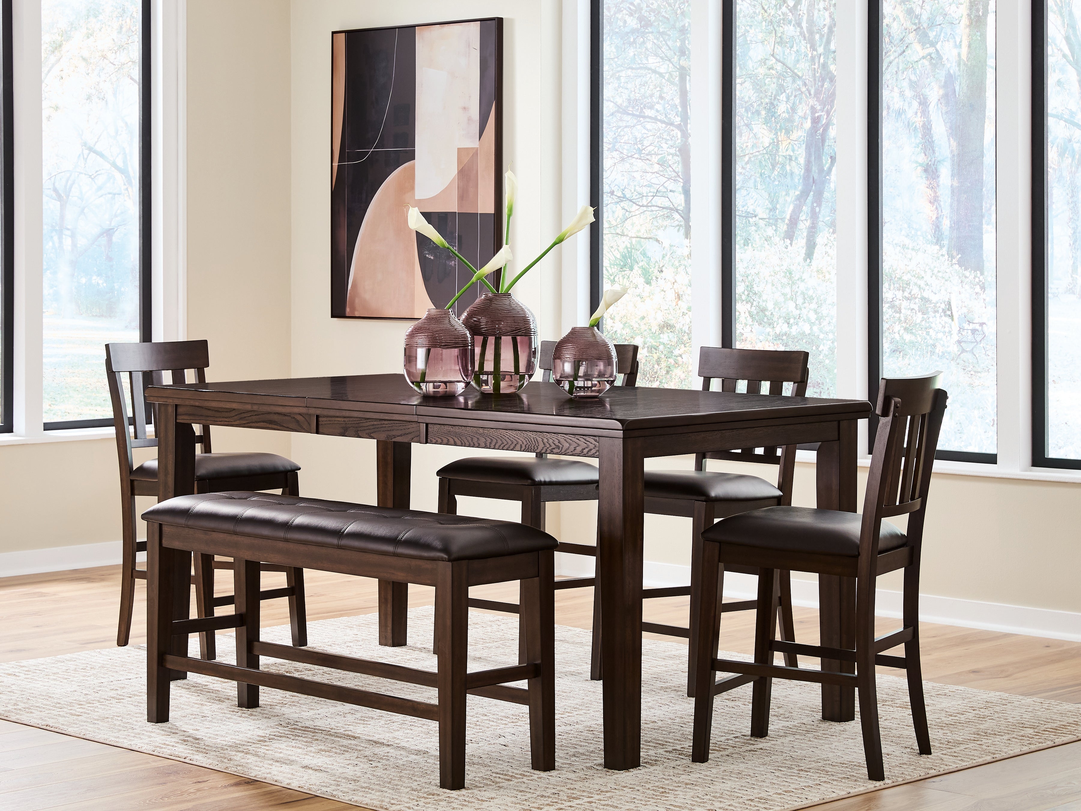 Haddigan Counter Height Dining Table and 4 Barstools and Bench in Dark Brown from Ashley - Luna Furniture
