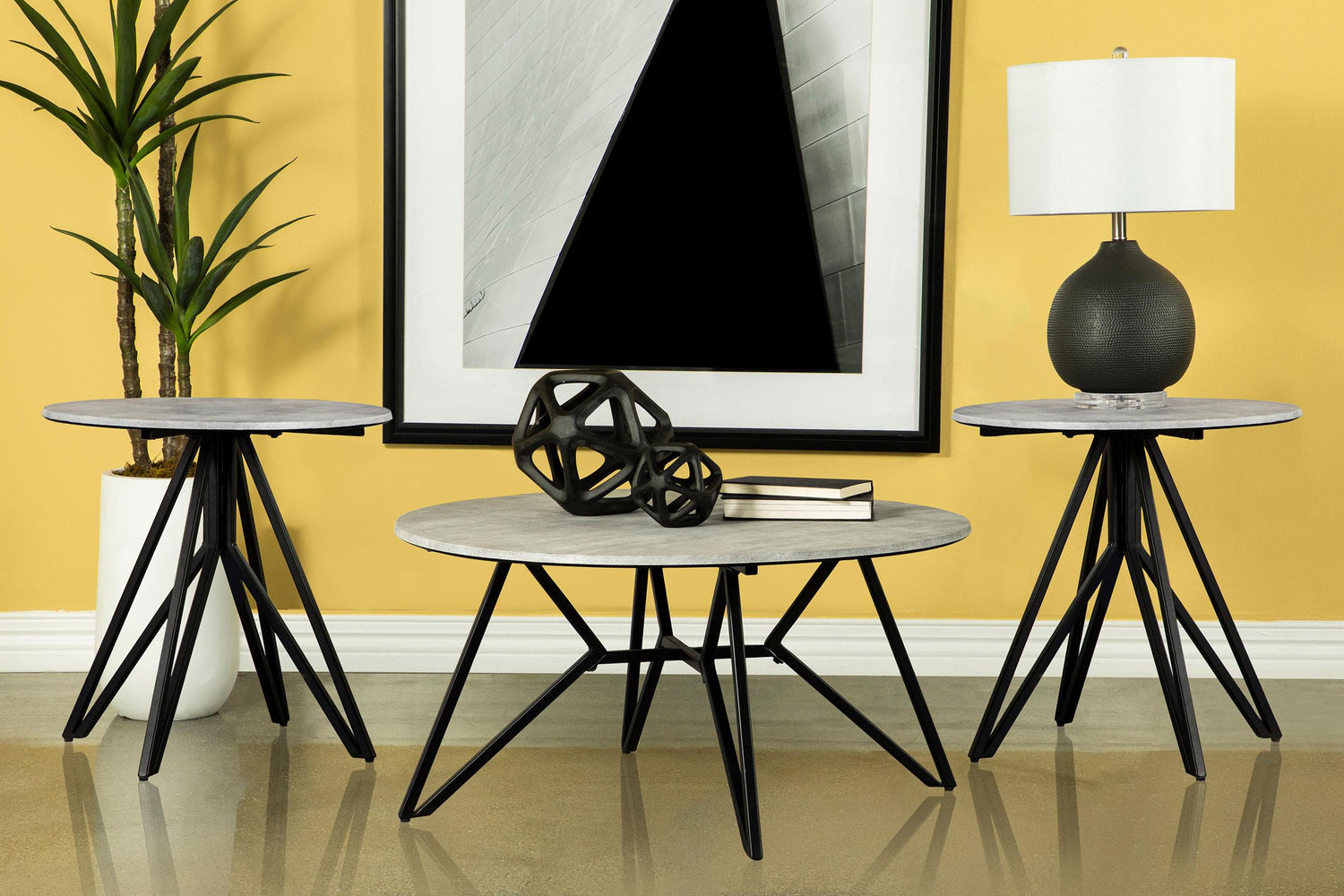 Hadi 3-piece Round SmartTop Coffee and End Table Set Cement - 736178-S3