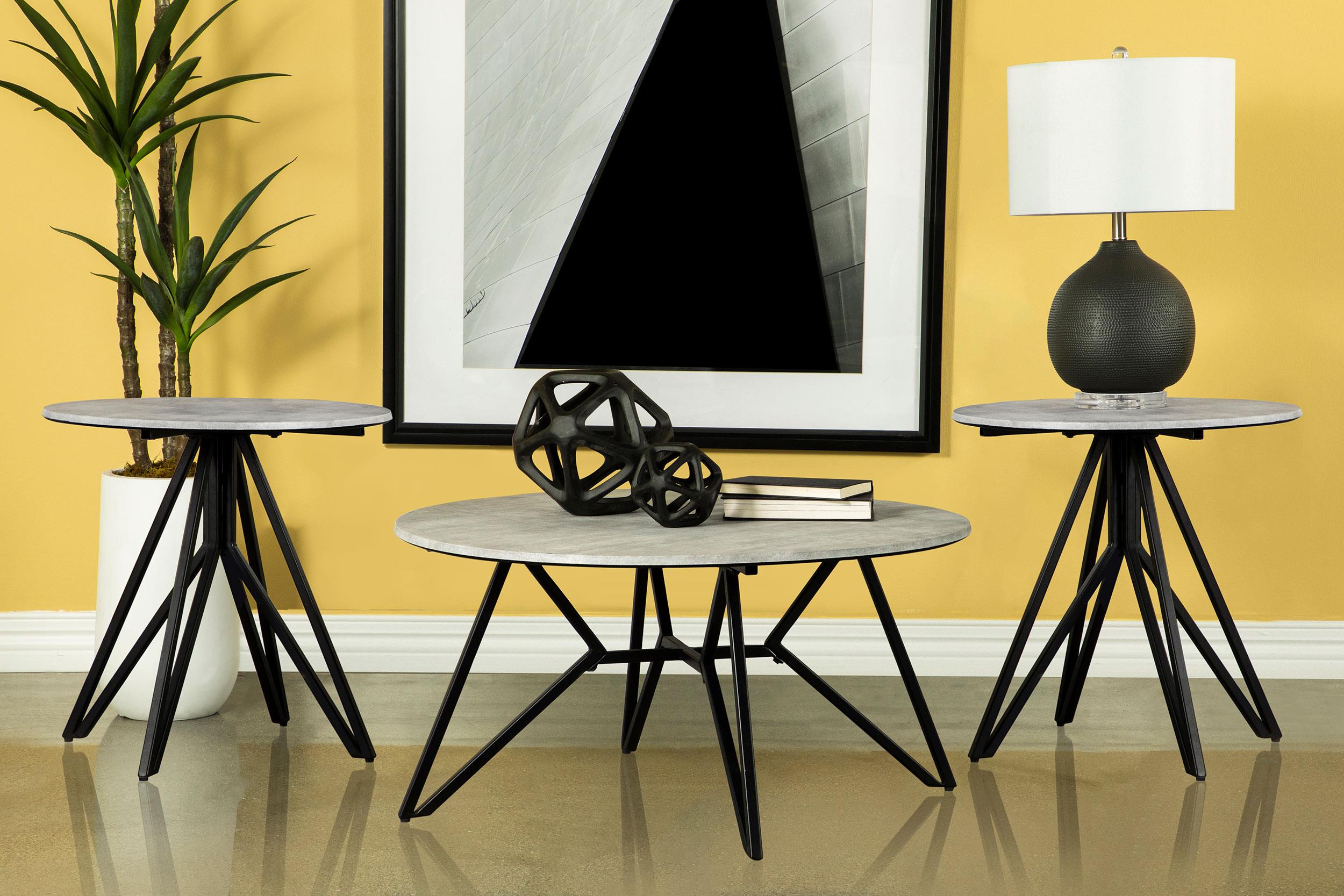 Hadi 3-piece Round SmartTop Coffee and End Table Set Cement - 736178-S3