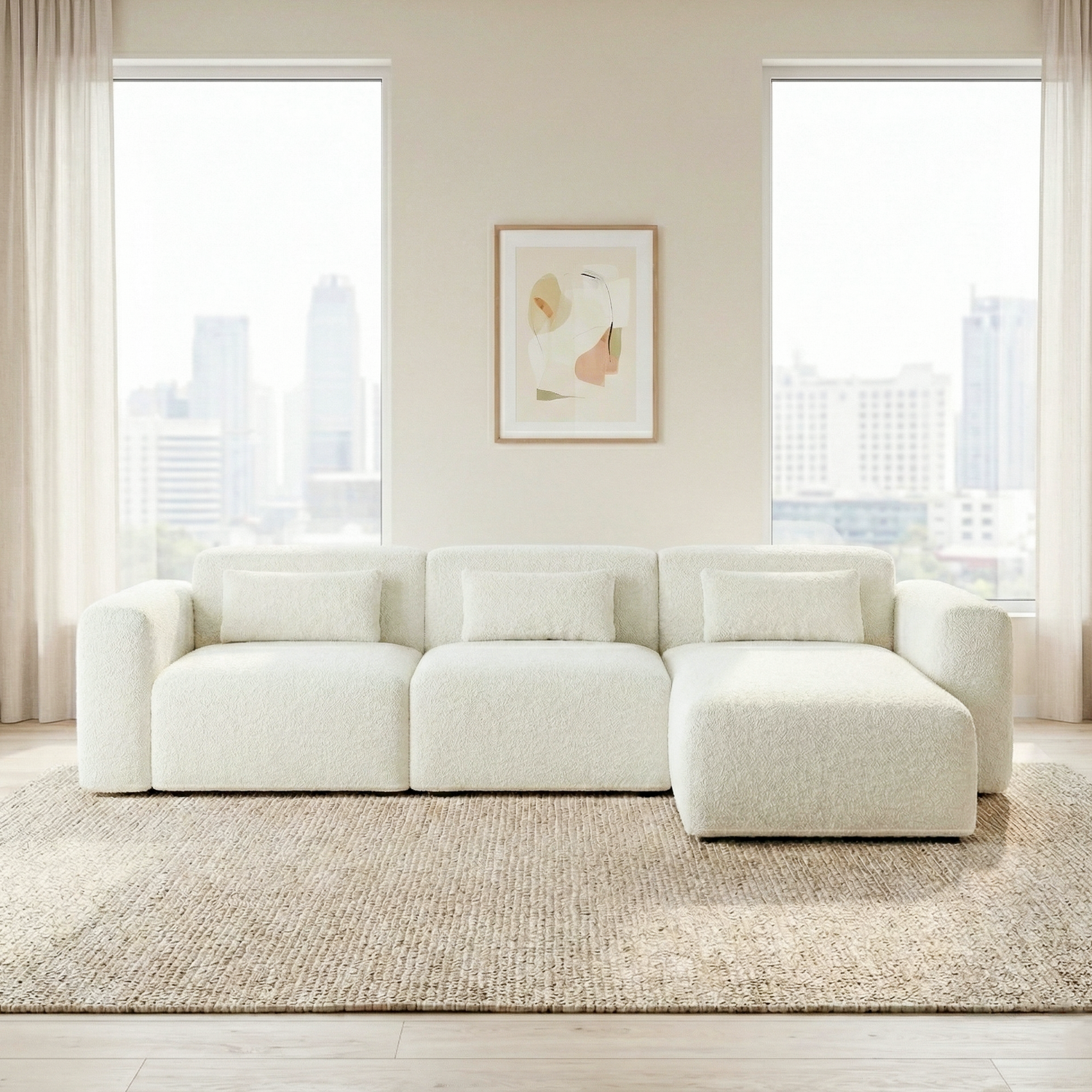Haledon 3-Piece Sand Boucle Right Sectional Sofa - SEC04504002