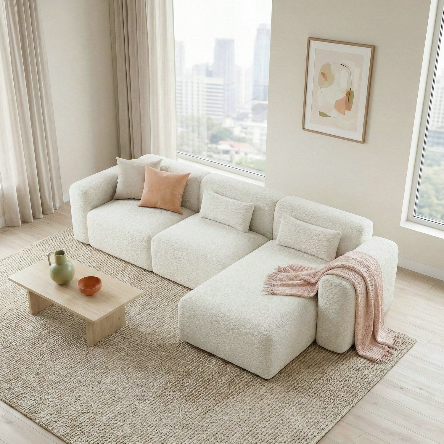 Haledon 3-Piece Sand Boucle Right Sectional Sofa - SEC04504002