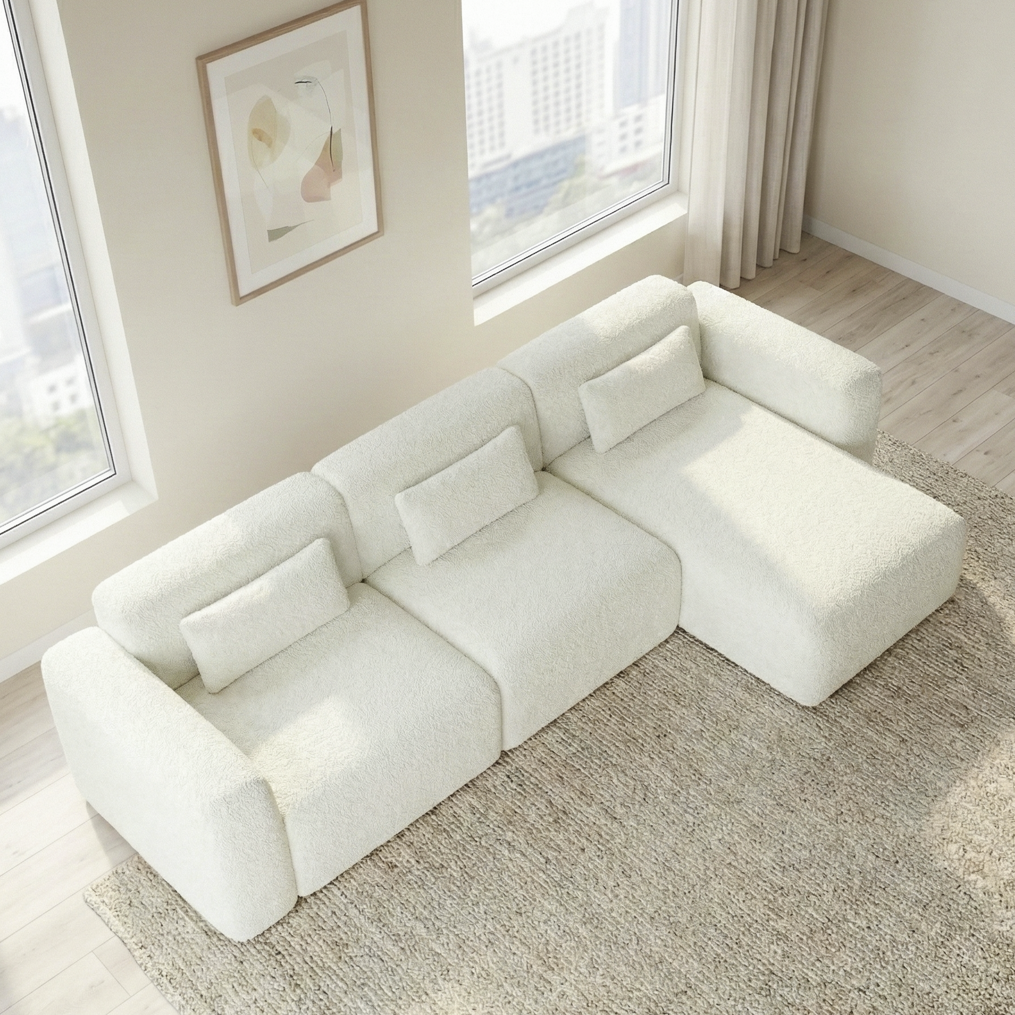 Haledon 3-Piece Sand Boucle Right Sectional Sofa - SEC04504002