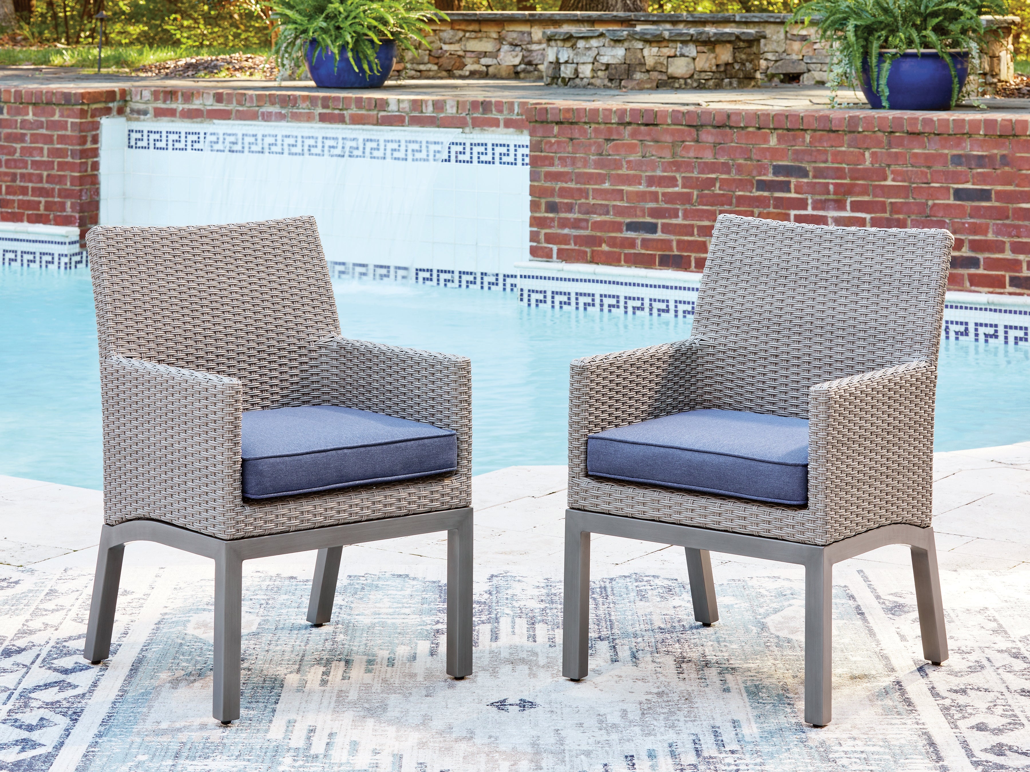 Half Moon Beach Blue/Gray Outdoor Arm Chair with Cushion (Set of 2) - PCP418-601A